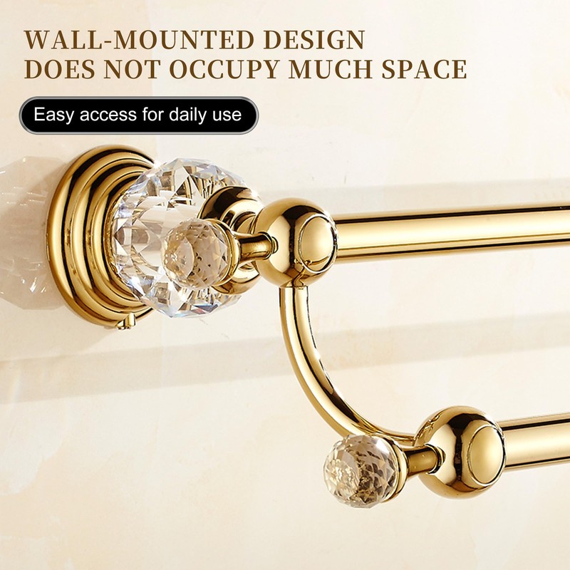 Golden Double Towel Rack,Adjustable Towel Holder Gold Crystal Bathroom Towel