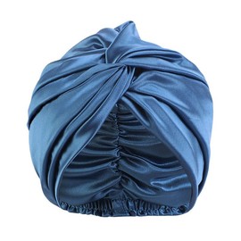 Imitated Silk Fabric Bonnet Adjustable Hair Bonnet Night Sleep Hat Double Layers Bathing Shower for Woman Curly Natural Hai (Blue)