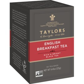 Taylors of Harrogate English Breakfast, Black Tea, Pillow Tea Bags, 50 Count (Pack of 1), Rich, Bright & Malty, Caffeinated, Enjoy Hot or Iced, 50 Teabags