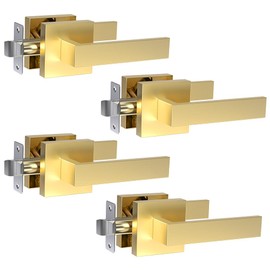 Mayvigor 4 Pack Satin Brass Door Handles, Interior in Gold Finish, Passage Heavy Duty Contructions, Keyless Hallway Closet Door Knobs, Modern Door Levers