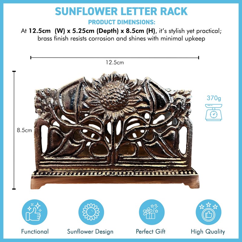 Thorness Art Nouveau Style Polished Brass Sunflower Letter Rack –