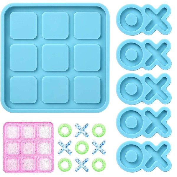 Tic Tac Toe Resin Mold with 5 Chess Pieces Molds,DECYOOL