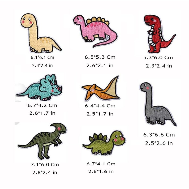 Buer Homie Dinosaur Applique Patches Set, 8 Pieces for Clothing,