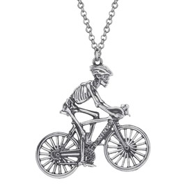 LONYOO Alloy Vintage Bicycle Skull Necklace Bicycle Pendant Antique Punk Gothic Jewellery Biker Gifts for Women, Zinc, No Gemstone