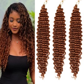 jiefeng Braiding Hair Brown 22 Inch 3 Bundles Deep Wave Bulk Hair Extensions for Boho Braids Ocean Wave Crochet Hair Extensions