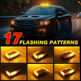 OPL5 Rechargeable Amber Emergency Strobe Light Wireless Battery, 48 LED 17 Flashing Modes, High Low Brightness, Hazard Traffic Lights w/Magnetic Base, Remote Control for Construction Vehicles