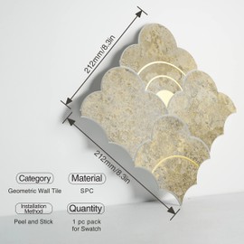 COLAMO Luxury 10PCS Peel and Stick Backsplash,Faux Stone Mix Metal Golden Smart Adhesive Tile,Stick on Arabesque Geometric Waterjet,Accent Wall Mosaic Tile for Kitchen,Bathroom(Beige Limestone)