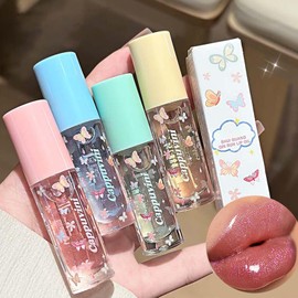 KTouler 4Pcs Glitter Clear Lip Gloss,Hydrating Lip Oil Set Long Lasting Nourishing Lip Gloss Base Revitalizing for Dry Lip High Shine Finish,Fruity Flavoring Oil for Women Girls