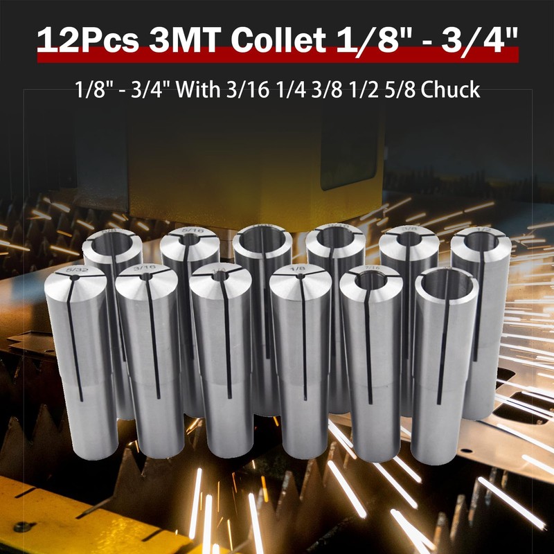 findmall 3MT MT Collet 12 Pcs Set 1/8" - 3/4"