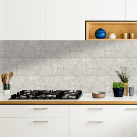 practicalWs 10pcs Marble Peel and Stick Tile for Kitchen Backsplash, 23.6"x11.8" Waterproof Gray PVC Wall Tiles for Bathroom Walls, Self Adhesive Shower Panels/Wallpaper for Wall Decor