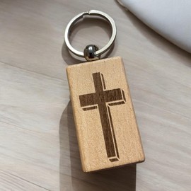 Ashton and Finch Cross Keyring Gift – Wooden Laser Engraved Christian Key Ring Keychain