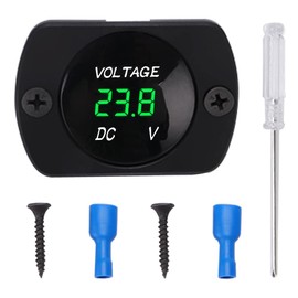 YIXISI Waterproof Car Voltmeter with LED Digital Display and Mounting Plate, DC 12V 24V Round Voltage Meter with Clamps, Mini LED Voltage Tester for Boat, Vehicle, Motorcycle, Truck, ATV, UTV, Green