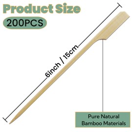 200 PCS Bamboo Skewers for Appetizers, Kabob Skewers, Skewers for Grilling, Bamboo Sticks for Fruit Kabobs, Charcuterie Boards Accessories (6 Inch)