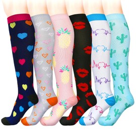 Czemo Sports Compression Socks for Men and Women, 6 Pairs Thrombosis Stockings, Compression Socks, Support Stockings for Running, Flight, Travel, Cycling, Multicolour 02