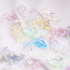 Leadigol 100Pcs Goldfish Resin Figurine Crafts DIY Manicure Scrapbook Ornament Jewelry Accessories Wedding Applique Cute Mini Shiny Fish Resin Figurine(Mixed)
