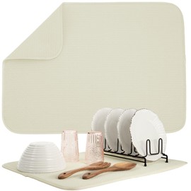 S&T INC. Dish Drying Mat XL, 18” x 24”, Absorbent Microfiber Kitchen Counter Mat, Drying Pad for Dishes, Utensils, Pots and Pans, Extra Large, Diamond Texture, Cream