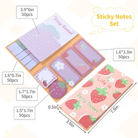 Life is Berry Sweet Sticky Notes,Strawberry Notepad Blackboard,Self-Stick Note Pads,Plant Divider Tabs Bundle Writing Memo Pads,Back to School Supplies Office Gifts