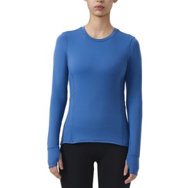 Spyder Women's Crewneck Base Layer Active Top with Ribbed Side Panels (Blue, X-Large)
