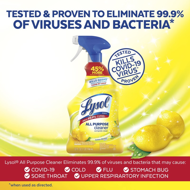 Lysol All Purpose Cleaner Lemon Breeze 32 Ounce (Pack of