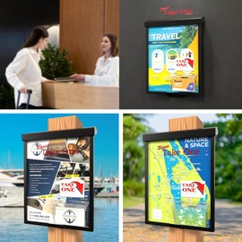 Marketing Holders Outdoor Brochure Holder with Card Bin Holds 8.5” x 11” Documents and 3.5" x 2" Cards Black Plastic with Lid On The Go Advertising Real Estate Sheet Box