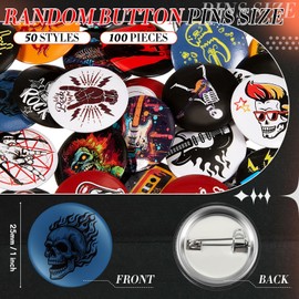 Kigeli 50 Pcs Punk Buttons Pins 1 Inches/ 25 mm Emo Band Button Badge for Backpacks Bags Hats Jeans