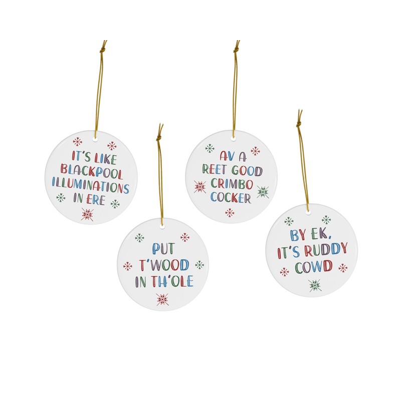 Lancashire Dialect Christmas Tree Ornaments, Funny Northern Humour Decorations with