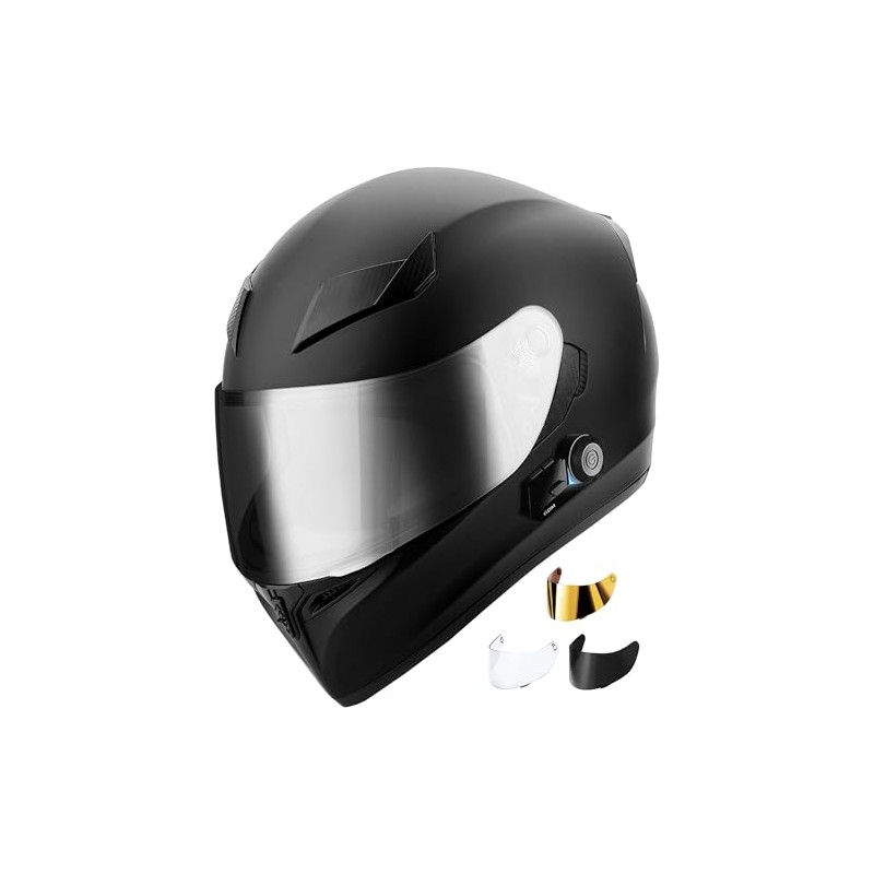 GDM Full Face Bluetooth Motorcycle Helmet with 3 Shields (Gold,