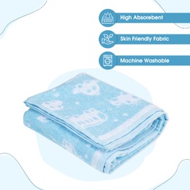 Mee Mee Soft Absorbent Bamboo Cotton Baby Towel | Reversible Baby Towel with Quick Absorb (Light Blue, Car Print)