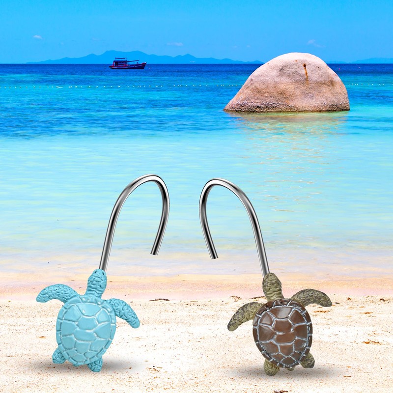 Quimoy Turtle Shower Curtain Hooks, 12PCS Shower Curtain Rings