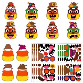D4DREAM Thanksgiving Crafts for Kids 24Pcs DIY Fall Corn Scarecrow Head Craft Kits Thanksgiving Party Stickers Supplies for Autumn Party Favors Thanksgiving Party Crafts Home Classroom Activities