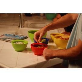 CaliBowl Non-Spill Plastic Bowl Set - 20oz Reuseable Kitchen Bowls with Concave Inner Lip and Non-Slip Base - For Cereal, Soups, Salads, Pasta and Serving - Set of 4 - Blue