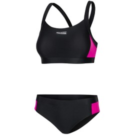 Aqua Speed Damen Sport Bikini Set | Zweiteiler | Beachwear Swimwear | Zweiteiliger Badeanzug für Frauen | Schwimmbikini | Pool | Strand | Beachvolleyball | Schwarz-Rosa, Gr. 40 | Naomi