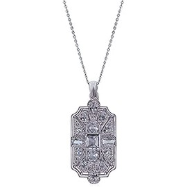 Secret for Longevity Geometric Art Deco Vintage Antique Flapper Gatsby Retro Style Rhinestone 19" inch Silver Tone Chain Pendant Necklace