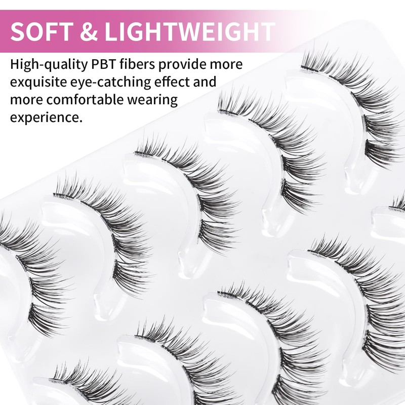 MLEN DIARY Natural Strip Lashes Clear Band Wispy Cat Eye