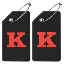 Gostwo 2 Pack Silicone Luggage Tags for Suitcases, 26 Initial Letter Baggage Labels Handbag School Bag Suitcase Instrument Tag with Stainless Steel Loop(Black)(Letter K)