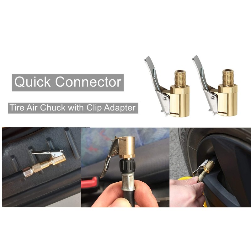 LDCRE Tire Air Chuck with Clip Adapter, Brass Locking Tire