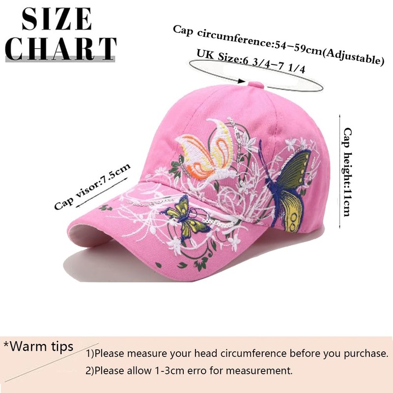 PACDE Butterfly Full Embroidered Women Baseball Cap Fashion Sequins Adjustable