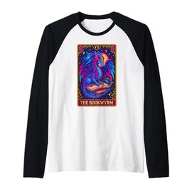 Dragon Tarot Card The Bookwyrm Book Lover Cute Pastel Dragon Raglan Baseball Tee