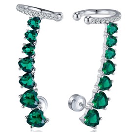 925 Sterling Silver Post Stud Earrings for Women Cartilage Ear Cuffs Hoop Climber 7 Multcolors Cubic Zirconia CZ Hypoallergenic Piercing Gifts For Her, 36MM, Sterling Silver, Cubic Zirconia