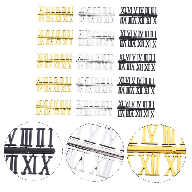TEHAUX 15 Sets DIY Clock Replacement Roman Arabic Digits Silver