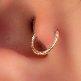 Gold Tragus Piercing - 20 gauge tragus ring, thin cut wire gold tragus hoop - 14K Gold filled tragus jewelry (Cut Wire Gold)