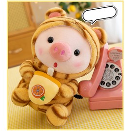 LANFIRE Pig Plush Pillow Pig Dressed Up As Frogs Tigers Rabbits Cute Plush Toy Gifts for Boy Girl (Yellow, 9.8 in)