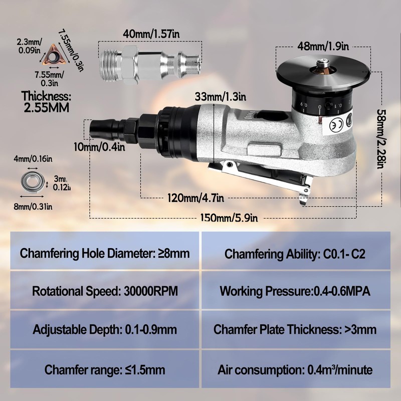 Pneumatic Chamfering Tool Handheld, Mini Aluminium Alloy Air-Powered Chamfering Machine