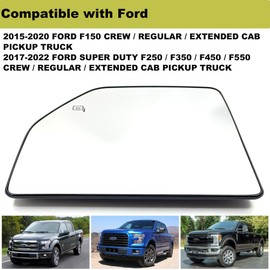 FL3Z17K707T Left Driver Side Towing Mirror Glass Upper,Heated Mirror Glass with Rear Holder Replacement for 2015-2022 Ford F150 F250 F350 F450 F550 Super Duty Truck Mirror FL3Z17K707R