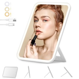 Omobolanle Makeup Mirror with Light, Desk Mirror with LED Brightness Adjustable, Rechargeable Portable Travel Light Up Vanity Mirror,Gift for Mother