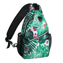 MOSISO Sling Backpack,Travel Hiking Daypack Pattern Rope Crossbody Shoulder Bag, Palm Leaf Flower Large