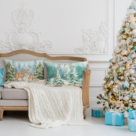 Pack of 2 Christmas Cushion Covers Rectangular, Christmas Cushion Cover Jute, Cushion Cover Christmas Decoration Indoor, Christmas Decoration American Winter Cushion Nostalgia Sofa Bed Car Bedroom (A,