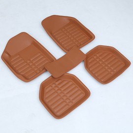 Universal Car Floor Mat Indentation Full Surround Car Floor Mat Waterproof Wear Resistant Leather Car Floor Pad Light Brown
