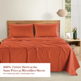 Casa Platino 100% Cotton Sheets Twin Size Set - 4 Pieces (1 Flat, 1 Fitted, 2 Pillowcases) - Soft & Breathable Percale Weave - Durable & Cooling Bed Sheets with Deep Pockets - Twin Sheet Set - Rust