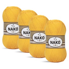Nako Calico, Baumwoll-Strickgarn, (4 Knäuel) je Knäuel (100 g), Sie können es zum Stricken von Schals, Kleidern, Strickjacken, Pullovern, Amigurumi, Bikini, Tischsets, Schals (gelb 4285)